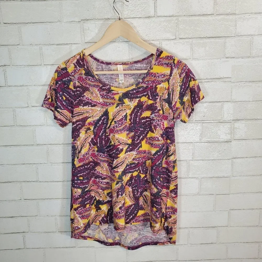 LuLaRoe purple and yellow graphic tee